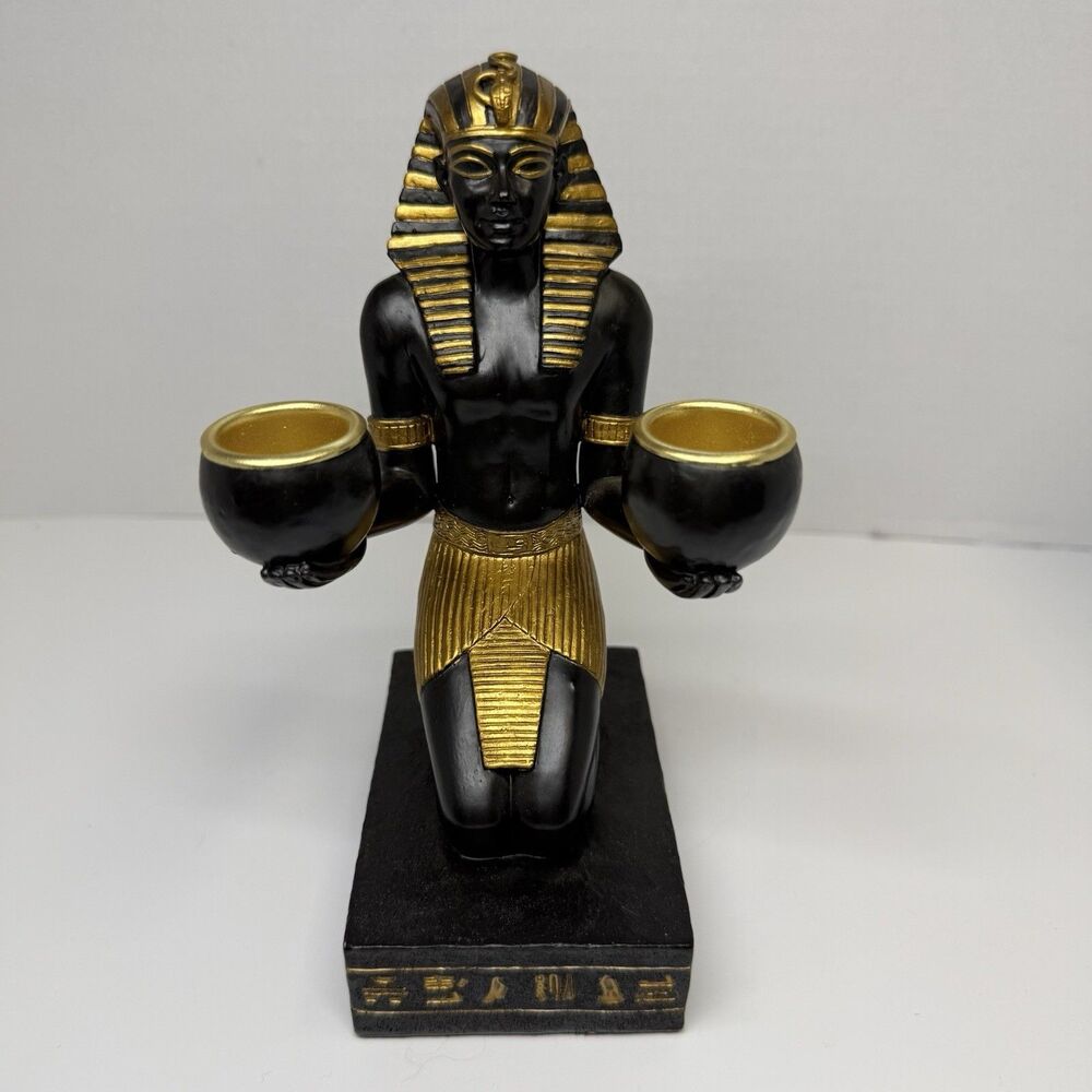 Vintage Veronese Egyptian Kneeling King Tutankhamen Double Taper Candle Holder